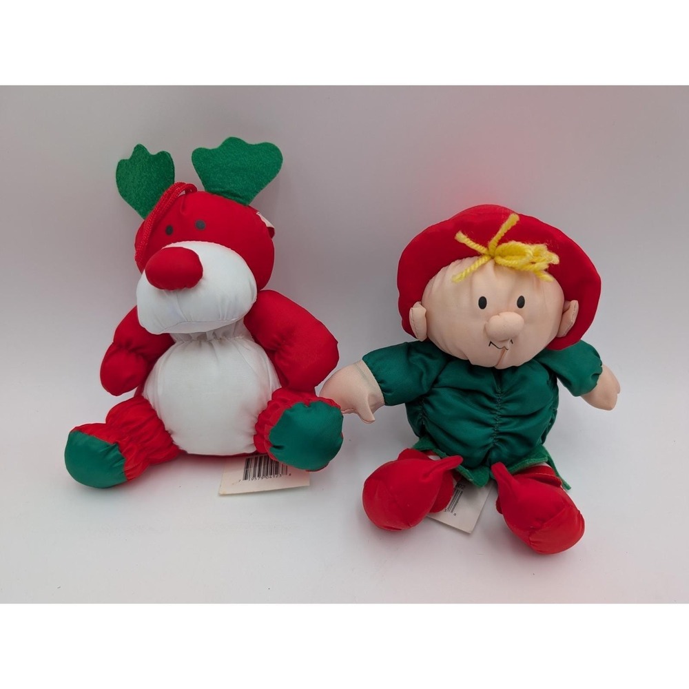 Stuffins Christmas Reindeer Elf Plush Nylon Lot 1990 Stuffed Animal Toy